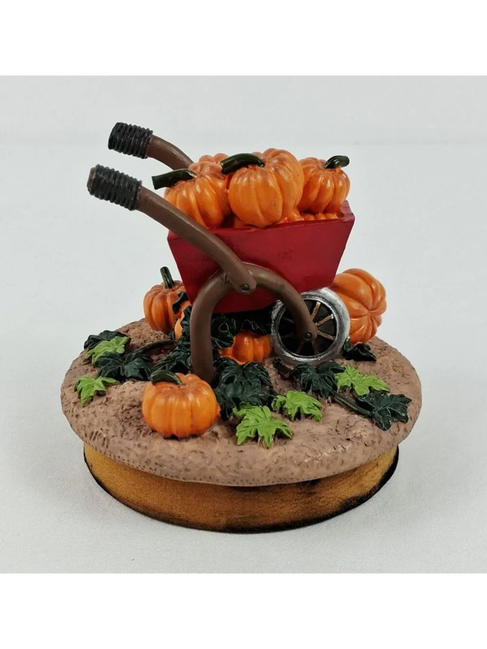 Harvest Wheelbarrow Jar Candle Topper With Pumpkins & Leaves Fall Decor